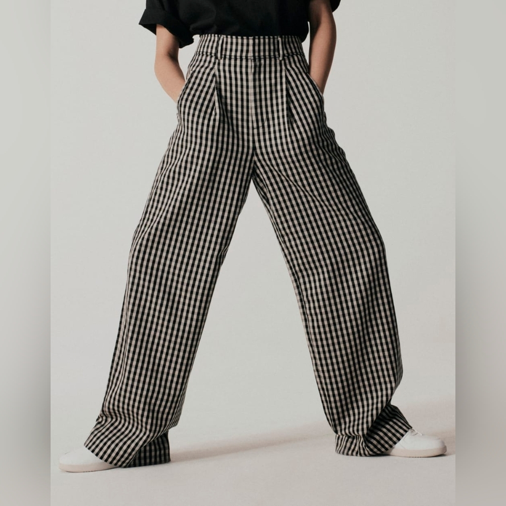 Everlane The Draper Pleated Pant (Buttersmooth) Khaki/black Checker Size 6 Short - Picture 2 of 8